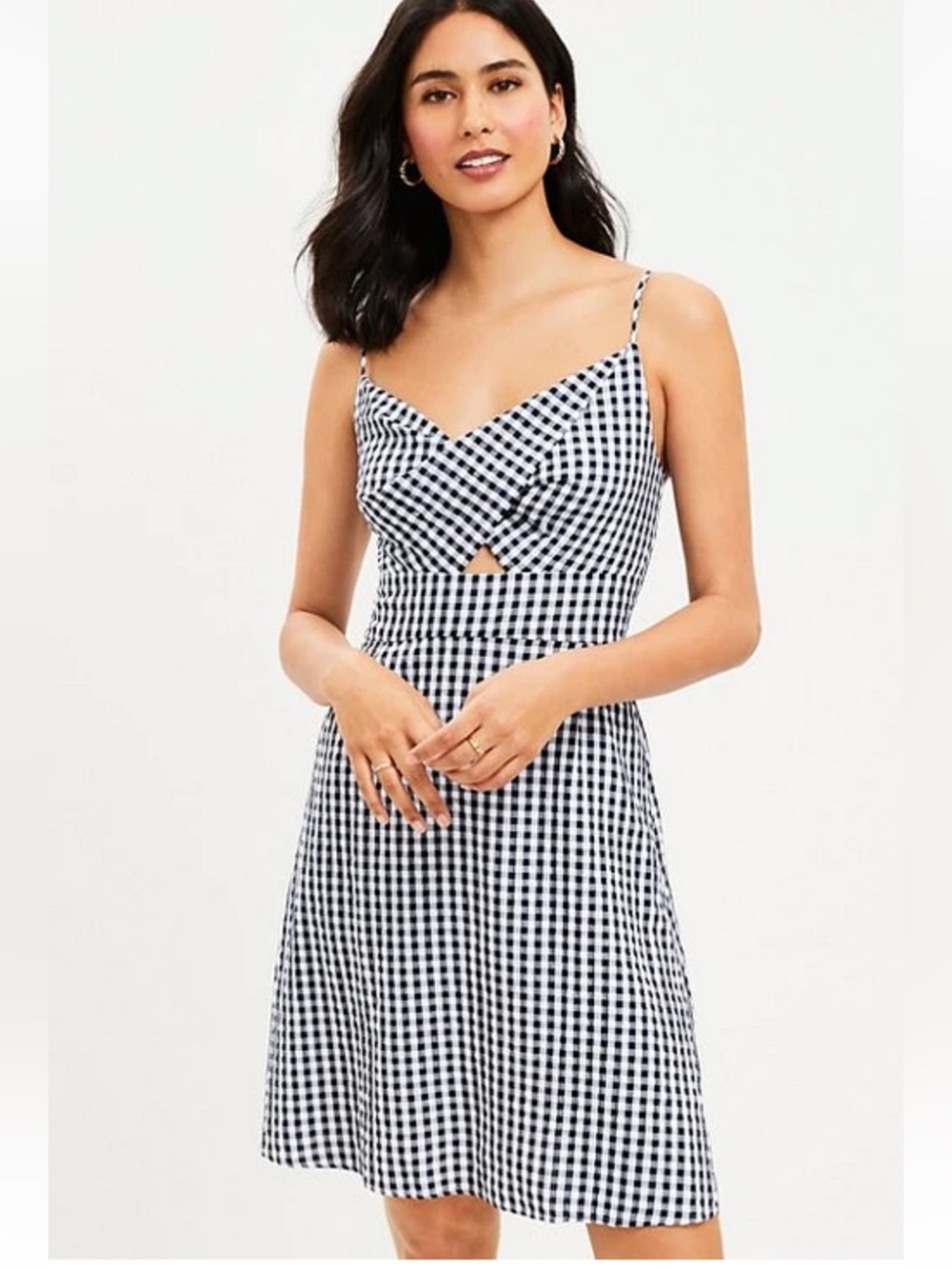 Loft Gingham Twist Cutout Cami Mini Dress Black and White Sz 12 Picnic